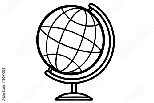 a desktop spinning globe line art vector illustration