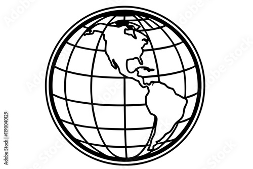 a desktop spinning globe line art vector illustration