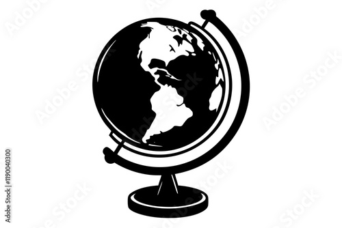 a desktop spinning globe silhouette vector illustration