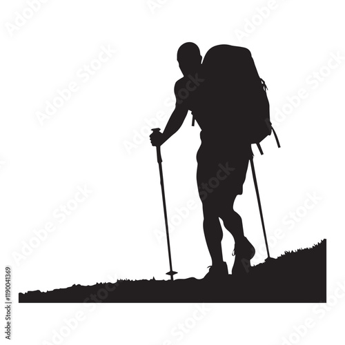 Hiking man Silhouettes. hiker with rucksacks and backpack silhouette.