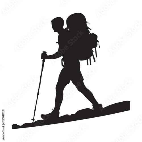Hiking man Silhouettes. hiker with rucksacks and backpack silhouette.