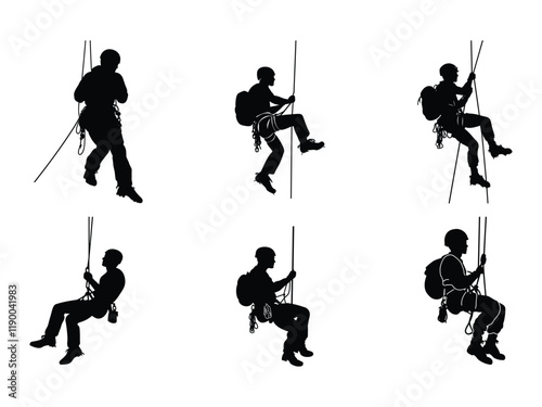 Rappelling Climbing Silhouette Artwork