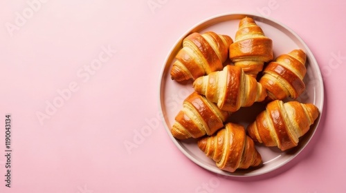 Wallpaper Mural A plate of golden-brown croissants, freshly baked and arranged beautifully on a delicate pink background. Torontodigital.ca