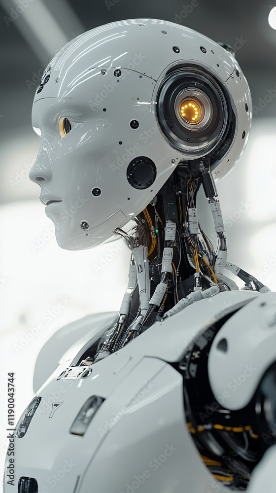 Fototapeta premium AI-controlled robots in advanced manufacturing settings, automating welding, assembling, and packaging processes with high precision and efficiency.