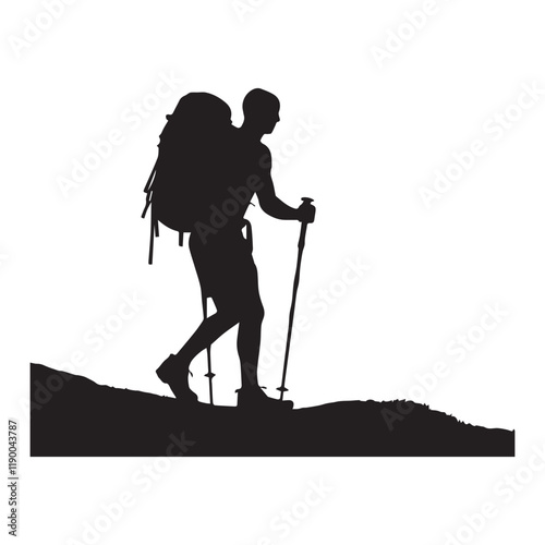 Hiking man Silhouettes. hiker with rucksacks and backpack silhouette.