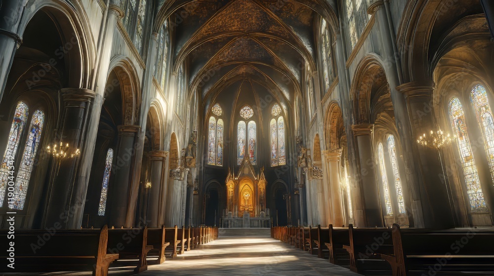 Fototapeta premium Sunlit Gothic church interior
