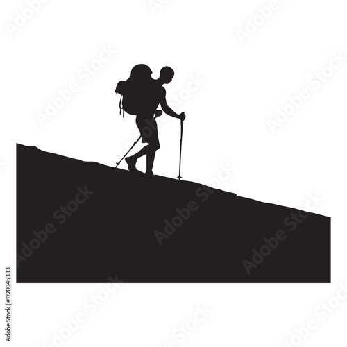Hiking man Silhouettes. hiker with rucksacks and backpack silhouette.