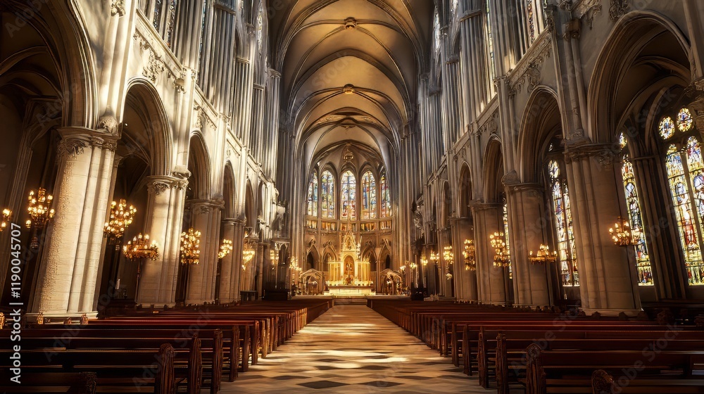 Fototapeta premium Grand church interior, serene light