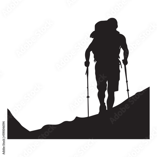 Hiking man Silhouettes. hiker with rucksacks and backpack silhouette.