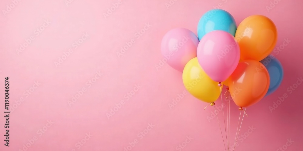 Pastel Balloons Float Against a Pink Background, Creating a Festive and Joyful Scene Pastel Balloons Float Against a Pink Background, Creating a Festive and Joyful Scene