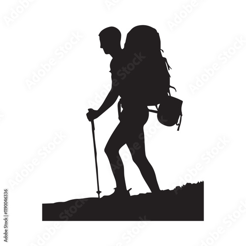 Hiking man Silhouettes. hiker with rucksacks and backpack silhouette.