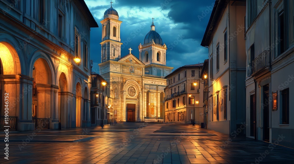 Night scene of cathedral and street Night scene of cathedral and street