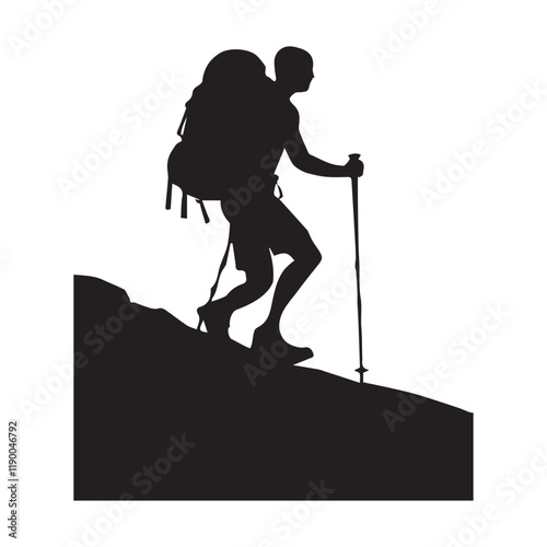 Hiking man Silhouettes. hiker with rucksacks and backpack silhouette.