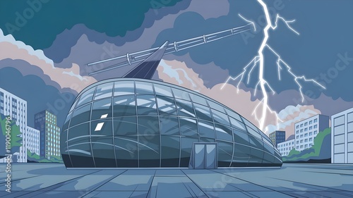 A futuristic lightning rod on a building
