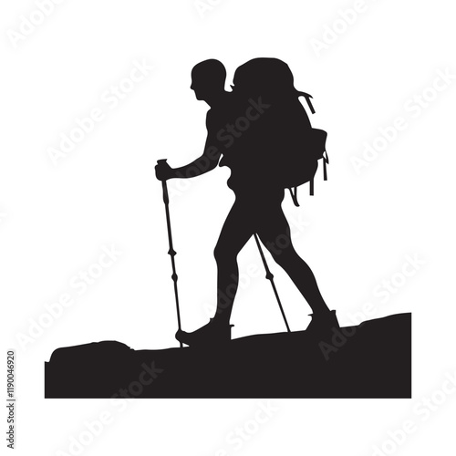 Hiking man Silhouettes. hiker with rucksacks and backpack silhouette.