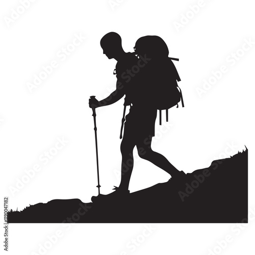 Hiking man Silhouettes. hiker with rucksacks and backpack silhouette.