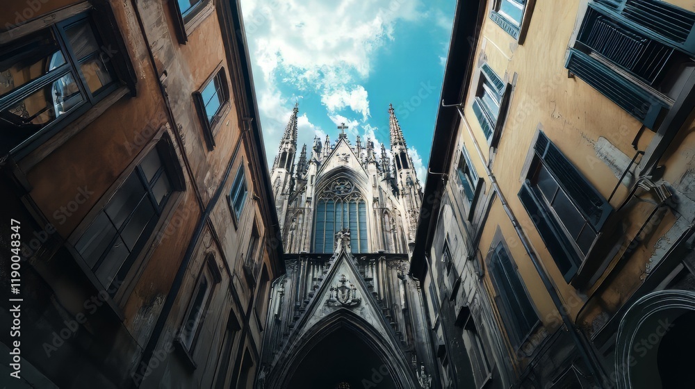 Fototapeta premium Gothic cathedral between old buildings