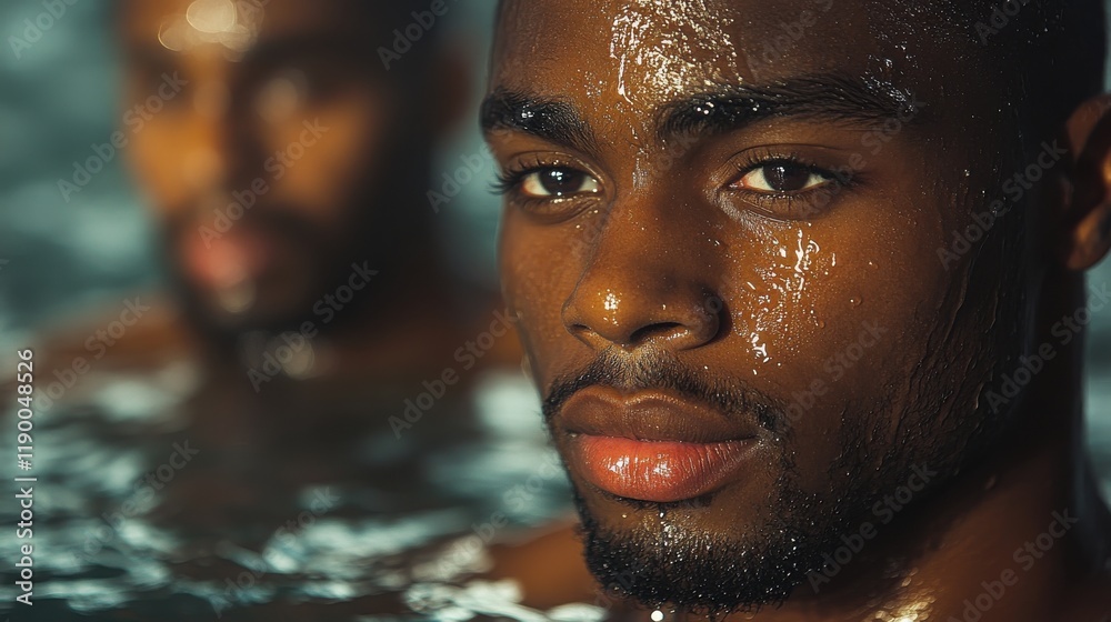 baptism two black men in white standing in a river close up in the sunrays baptism two black men in white standing in a river close up in the sunrays