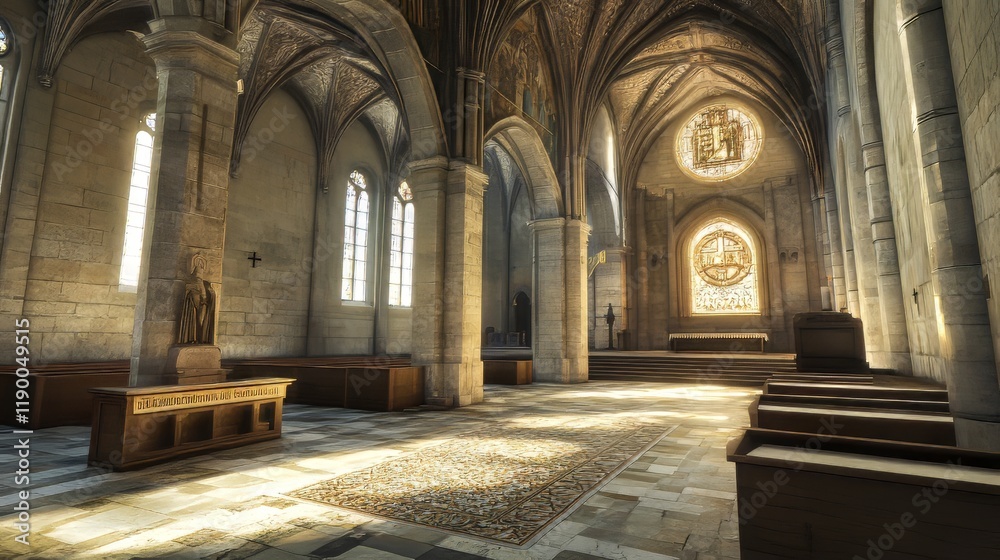 Fototapeta premium Sunlit Gothic church interior