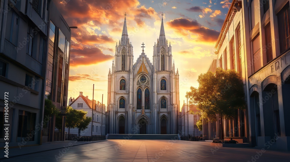 Majestic church at sunset cityscape Majestic church at sunset cityscape