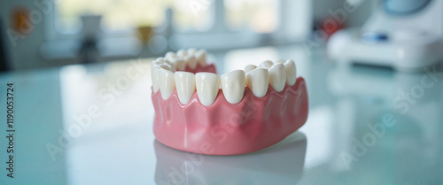 Wallpaper Mural Ceramic dental bridge displayed on glass surface in laboratory, dental care Torontodigital.ca