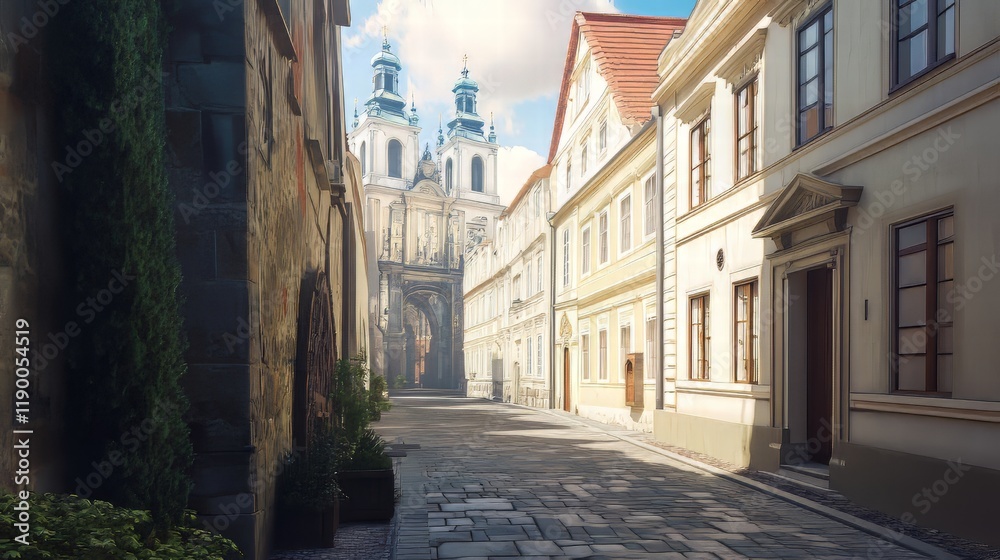 Obraz premium Cobblestone street, historic buildings