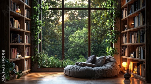 Cozy Virtual Meeting Room: An Inviting Background for Online Presentations and Zoom Conferences with Books and Greenery