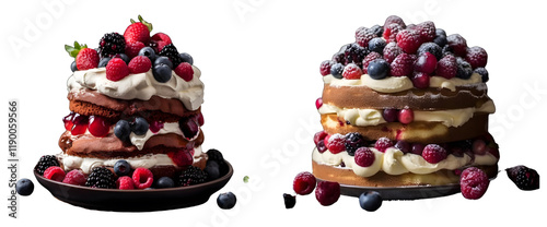 Delicious layered cakes with berries pastry shop food photography bright kitchen close-up dessert inspiration photo