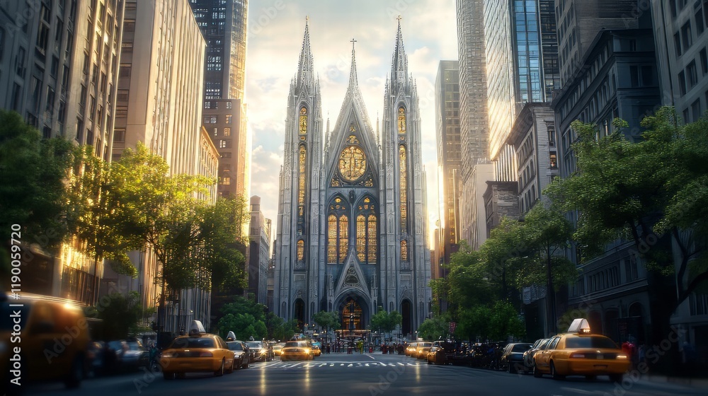 Naklejka premium Grand cathedral on city street