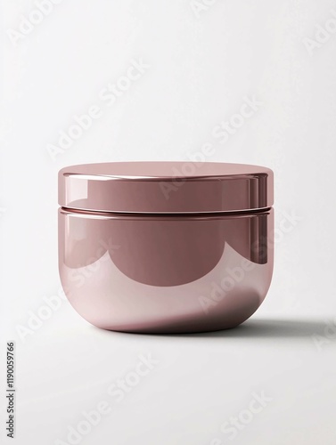 This isolated cosmetic jar mockup features a stylish glass container with a glossy finish, set against a minimalistic white backdrop, ideal for beauty branding and product display. photo