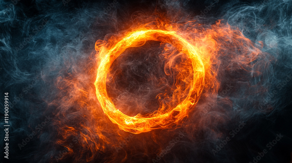 Fototapeta premium A smooth and glowing red-orange smoke ring, with subtle gradients of color