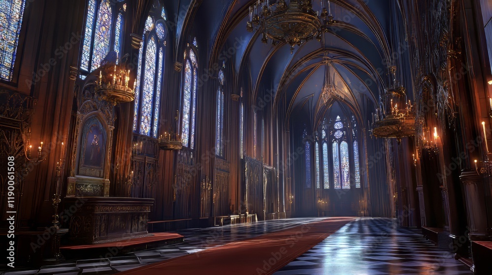 Fototapeta premium Grand Cathedral Interior, Gothic Architecture