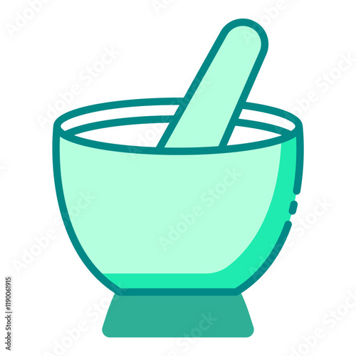 Mortar and pestle green filled line icon for grinding herbal spa ingredients