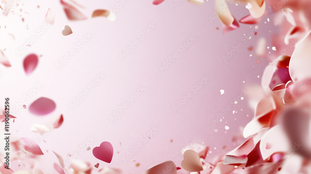 Pink petals floating in soft romantic light with sparkles creating dreamy valentine day ambiance and glowing effect on gradient pink background Pink petals floating in soft romantic light with sparkles creating dreamy valentine day ambiance and glowing effect on gradient pink background