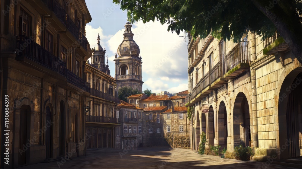 Fototapeta premium Historic European city street scene