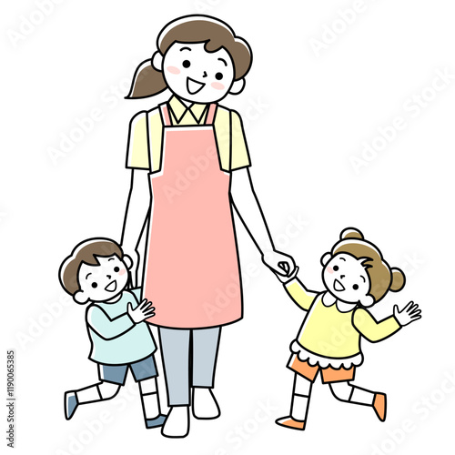 女性保育士と子供たち