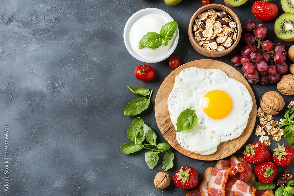 Fresh and Colorful Brunch Spread Featuring Eggs and Seasonal Fruits Fresh and Colorful Brunch Spread Featuring Eggs and Seasonal Fruits