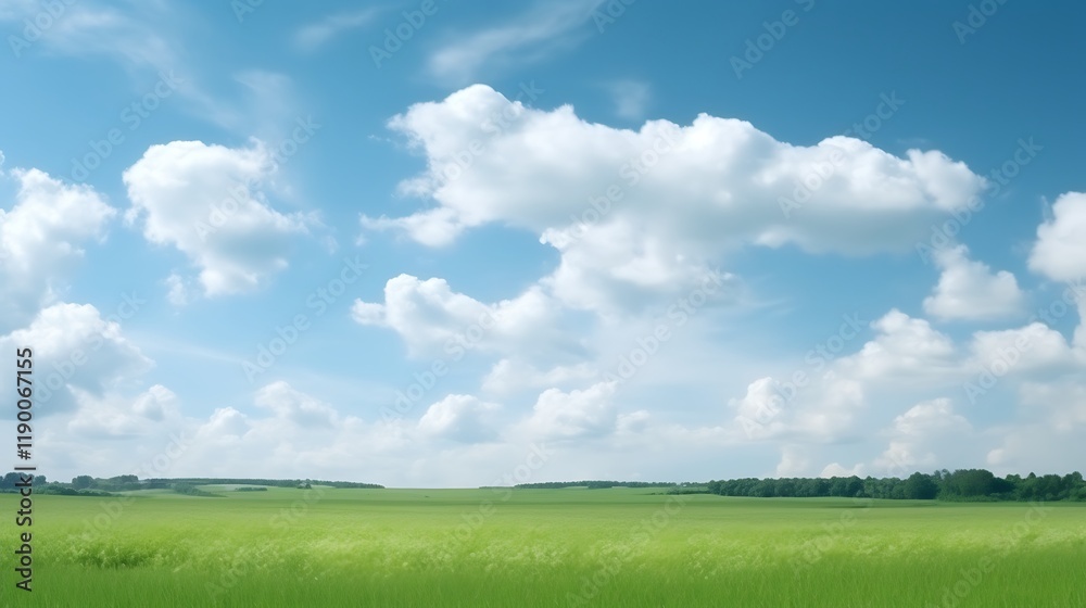Serene Green Field Under a Cloudy Blue Sky Serene Green Field Under a Cloudy Blue Sky