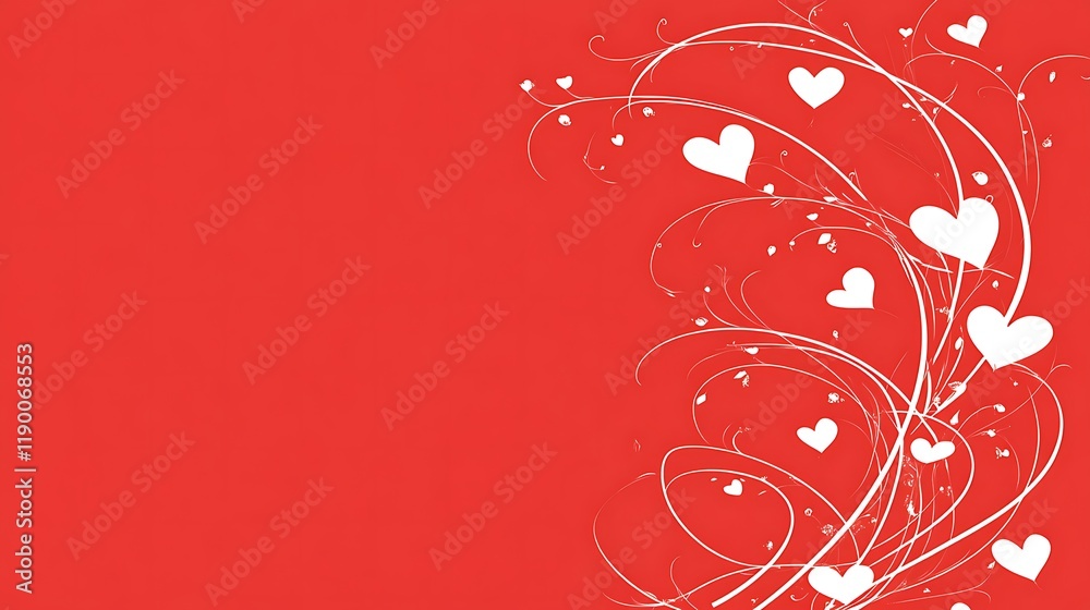 Red background with white hearts and swirling vines Red background with white hearts and swirling vines