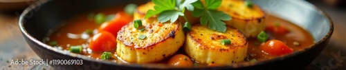 Pan-seared paneer in a rich buttery sauce with tender vegetables , butter, food, kitchen photo