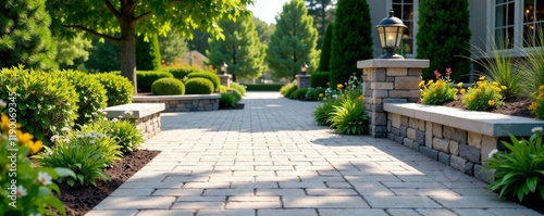 Paver Driveway Seat Wall Pillars Natural Stone , pillars, patio, driveway