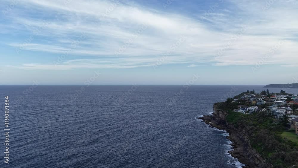 Sydney suburbs with ocean view, Dee Why, Northern beaches, NSW, Australia. Drone 4k footage