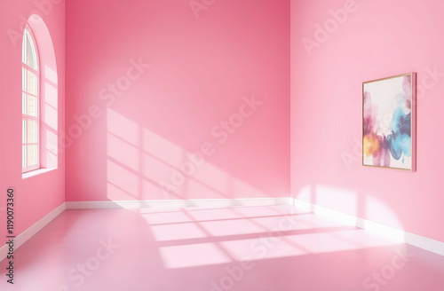 pink room corner empty interior with a modern wall, floor, and art wallpaper,