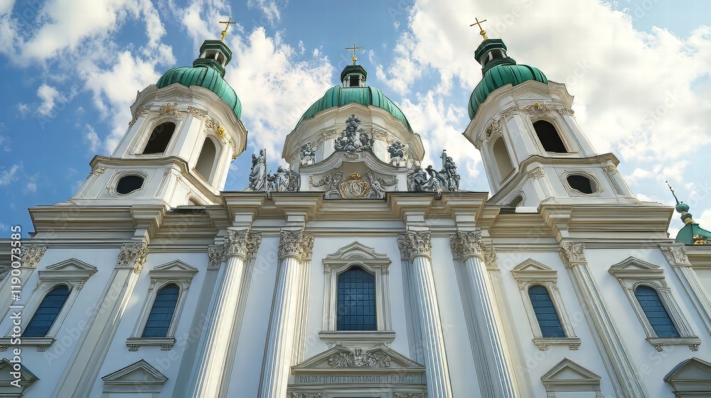 Fototapeta premium Grand church facade under blue sky