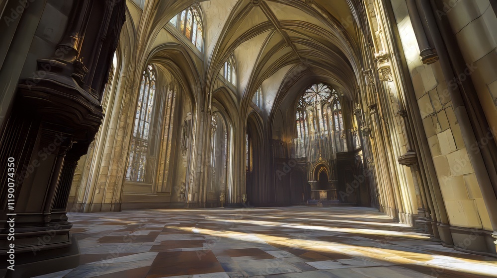 Fototapeta premium Sunlit Gothic church interior