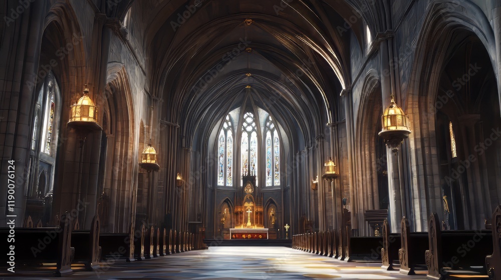Fototapeta premium Grand cathedral interior, serene light