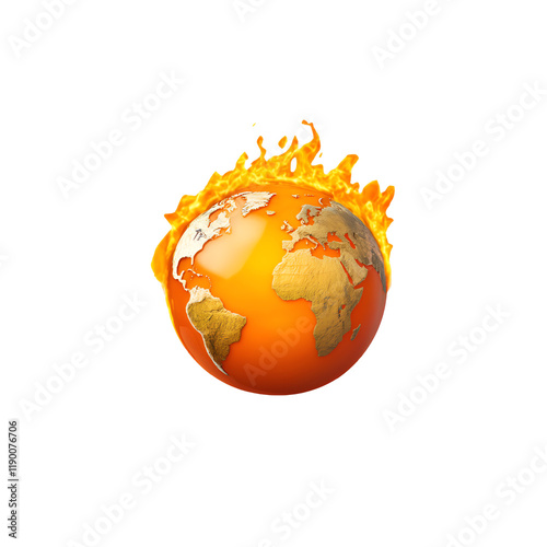 Burning globe symbolizing climate change and environmental crisis. photo