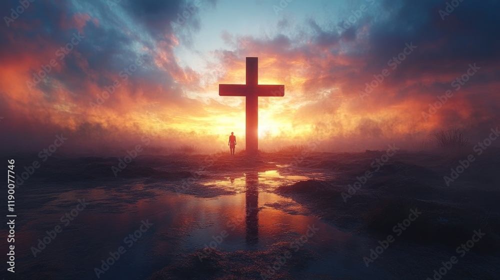cross bible and the sky 3d rendering computer digital drawing