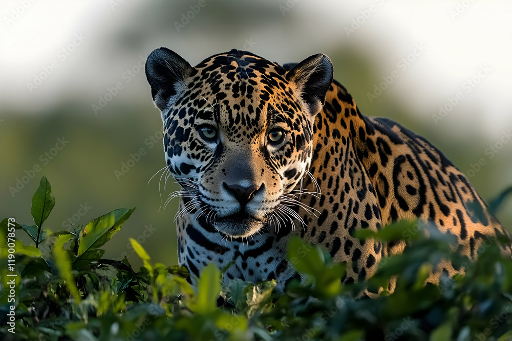 Obraz premium Majestic Jaguar Portrait in Lush Rainforest