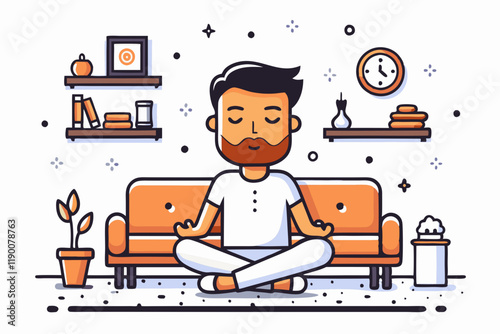 Serene Man Meditating in Cozy Home Setting